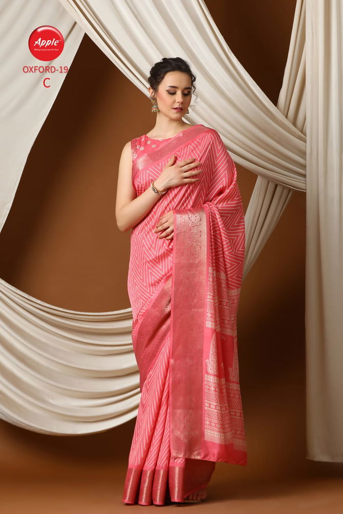 Oxford 19 By Apple Jacquard Border Printed Sarees Wholesalers In Delhi
